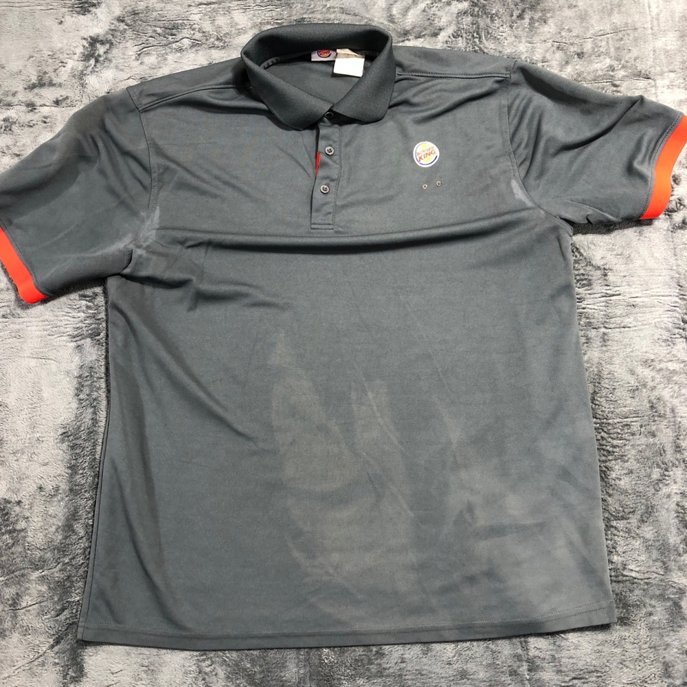 Burger King Polo Shirt Mens XL Gray Orange Employee Uniform Short Sleeve‎ Fair